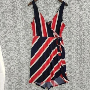 Express Striped Wrap High Low Stretched  Mini Tank Dress L